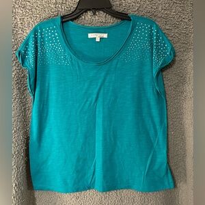 Ellen Tracy Turquoise Studded Short Sleeve Top